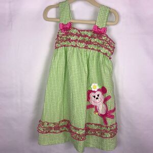 Emily Rose Gingham Green and White with Pink Accents Sleeveless Dress